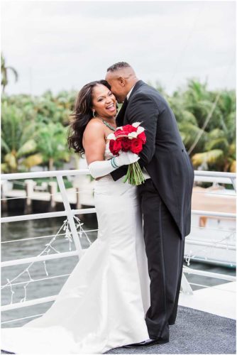 Bride and groom on boat South Florida Wedding