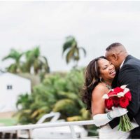 Bride with red bouquet South Florida Wedding
