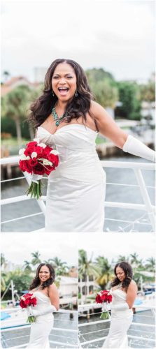 Laughing Bride on boat South Florida Wedding