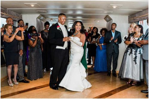 Bride and groom first dance on yacht