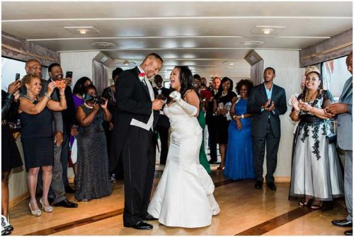 Bride and groom first dance on yacht