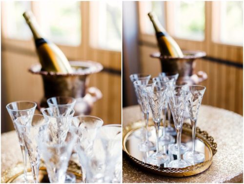 Champagne bottles at Up the Creek Farms engagement