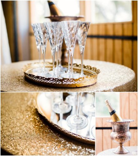 Champagne glasses at Up the Creek Farms engagement