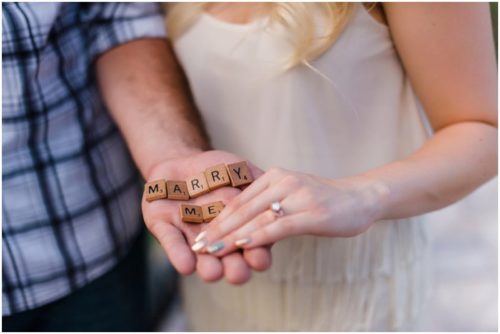 Scrabble letters at Up the Creek Farms engagement