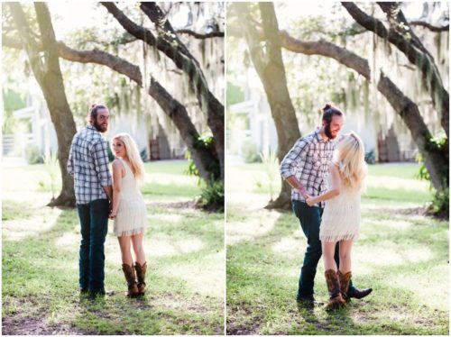 Couple dancing at Up the Creek Farms engagement