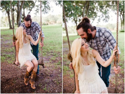 Couple in swing at Up the Creek Farms engagement