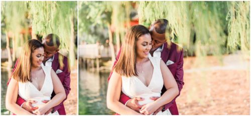 Couple under tree at Lake Eola engagement