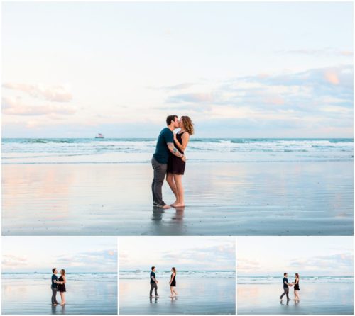 Walking to each other on beach at Jetty Park Engagement