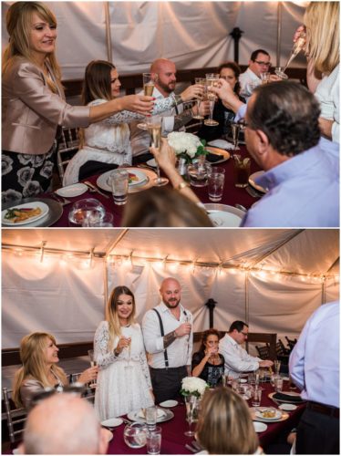 Bride and groom toasting at waterfront wedding at Chart House