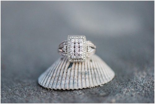 Engagement ring on shell at Jetty Park Engagement