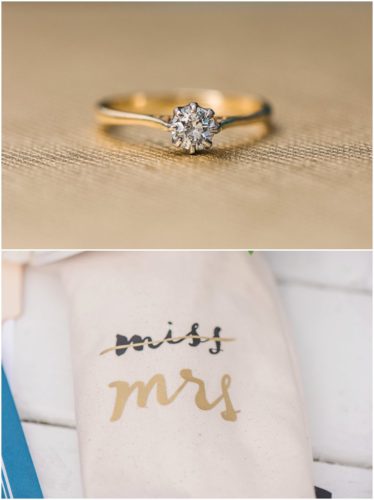 ring on gold background at beach elopement at Windemere by the Sea