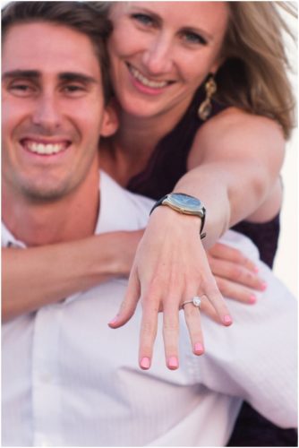 Bride showing off ring at Melbourne Beach Proposal