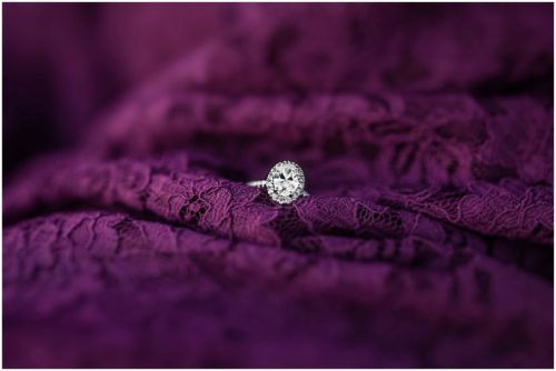 Engagment ring on purple dress at Melbourne Beach Proposal