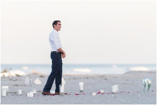 Groom waiting for bride to come during Melbourne Beach Proposal