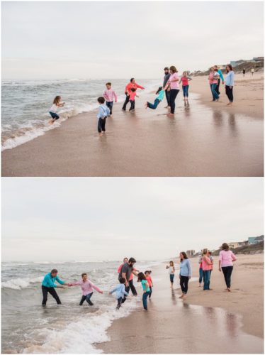 extended family playing on beach at Melbourne Beach family portrait session
