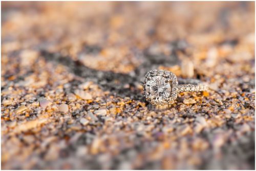 engagement ring on sand at Vero Beach Engagement