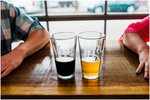 Mr and Mrs beer glasses t Melbourne engagement photography session