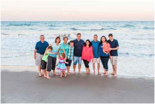 Large goup family by ocean during Melbourne Beach Family Photography session
