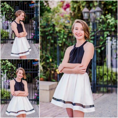 Girl folding arm in front of fence during Sweet 16 portraits in downtown Eau Gallie
