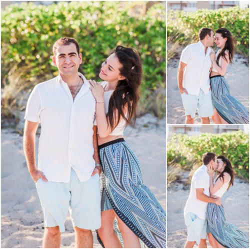girl cuddling guy during south Florida engagement
