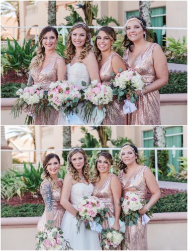 Bridemaids in pink at Crystal Ballroom Wedding