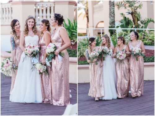 Bridesmaids in pink at Crystal Ballroom Wedding