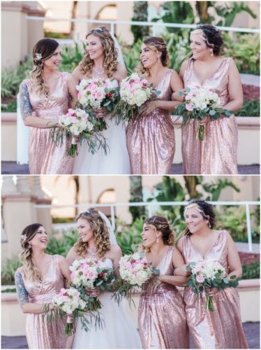 Bridemaids laughing at Crystal Ballroom Wedding