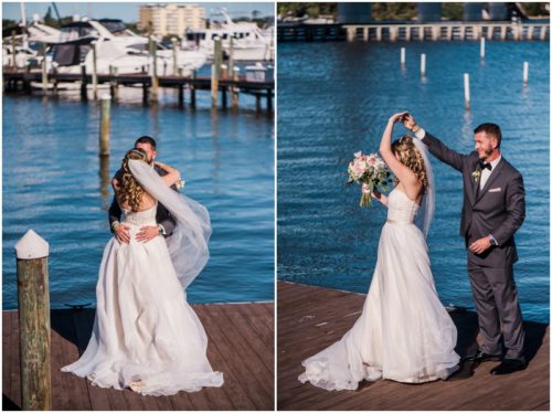 Couple dancing on dock at Crystal Ballroom Wedding