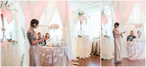 Bridesmaid giving toast at Crystal Ballroom Wedding