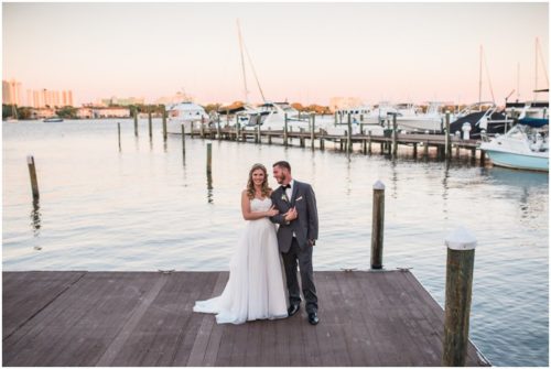 Couple walking on dock at Crystal Ballroom Wedding