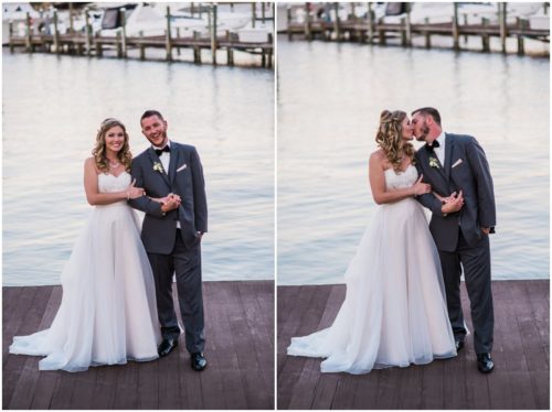 Couple kissing on dock at Crystal Ballroom Wedding