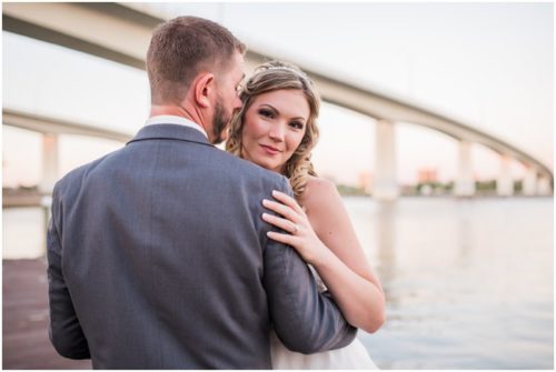 Bride smiling at Crystal Ballroom Wedding