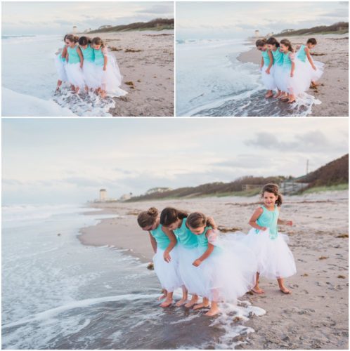 Little girls with toes in the water during Melbourne Beach Family Photography session