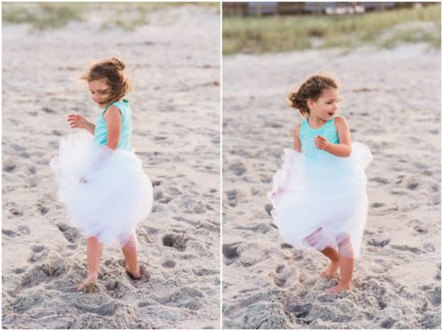 Little girl spinning on beach during Melbourne Beach Family Photography session
