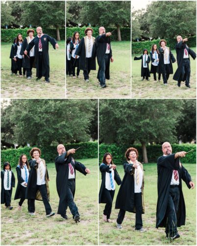 Fun Family Portraits Family in robes and wands marching