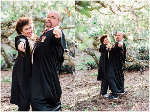 Mom and Dad with wands out
