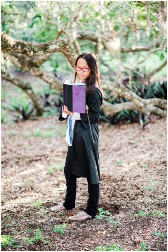 Fun Family Portraits with Harry Potter theme girl reading favorite book