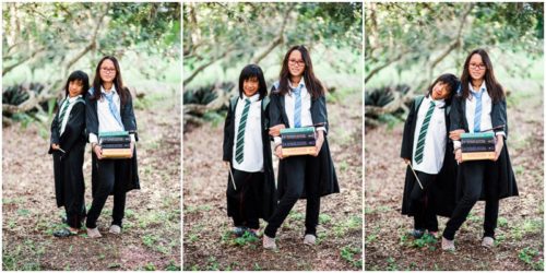 Fun Family Portraits with Harry Potter theme kids holding books