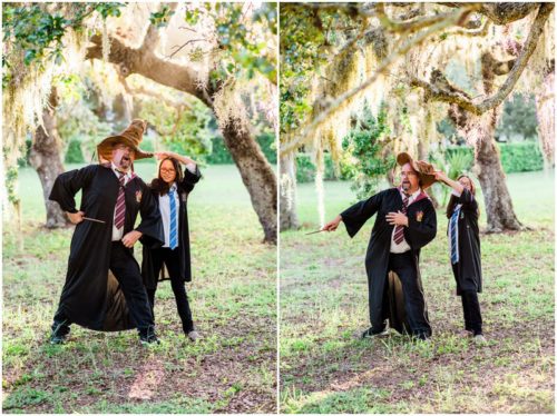 Fun Family Portraits Dad getting sorted by Harry Potter hat