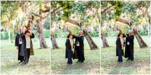 Fun Family Portraits Girl getting sorted by Harry Potter hat