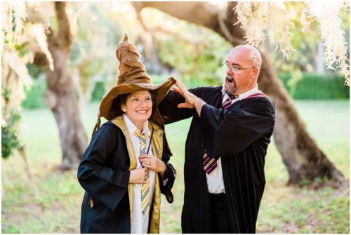 Fun Family Portraits Mom getting sorted by Harry Potter hat
