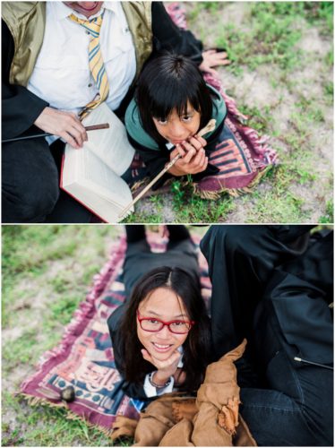 Fun Family Portraits Family in robes and wands readng books