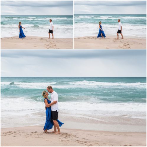 Walking toward each other during Melbourne Beach engagement session