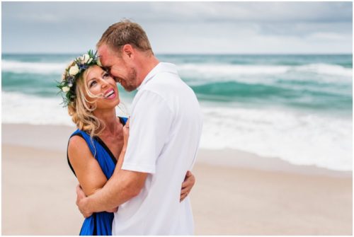 Smiling bride with ocean during Melbourne Beach Florida engagement