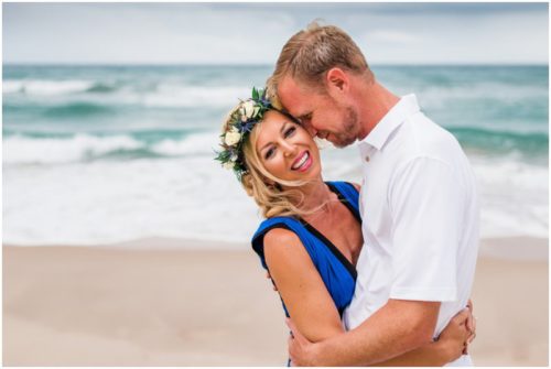 Smiling bride with ocean during Melbourne Beach Florida engagement