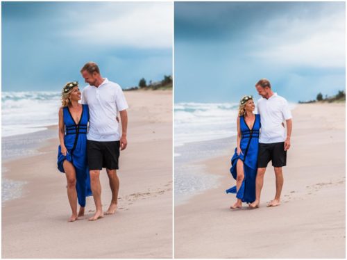 Couple looking at each other during Melbourne Beach engagement session