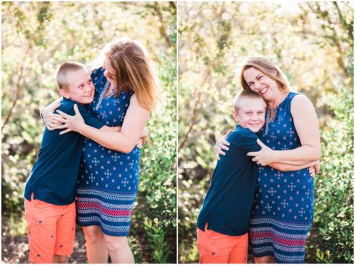 Mom and son hugging during Gleason Park Family Portraits
