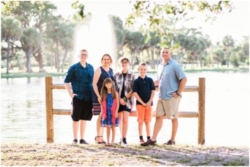 Family in front of fountain during Gleason Park Family Portraits