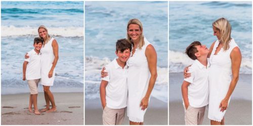 Mom and son dressed in white during Melbourne Beach Family Portraits