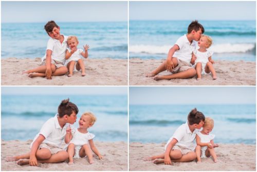 Siblings sharing secrets on beach during Melbourne Beach Family Portraits
